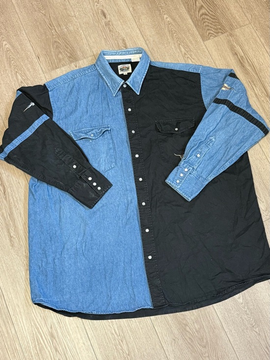 Cumberland Outfitters Other - Vintage Cumberland Outfitter Denim & Black Aztec Western Steer Roping Shirt XXL
